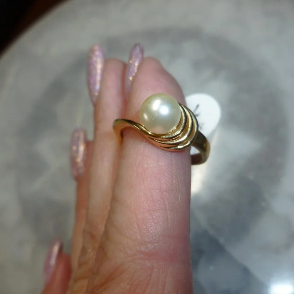 18k Gold Electroplate Natural Pearl Dolphin Ore Ring - Picture 11 of 12
